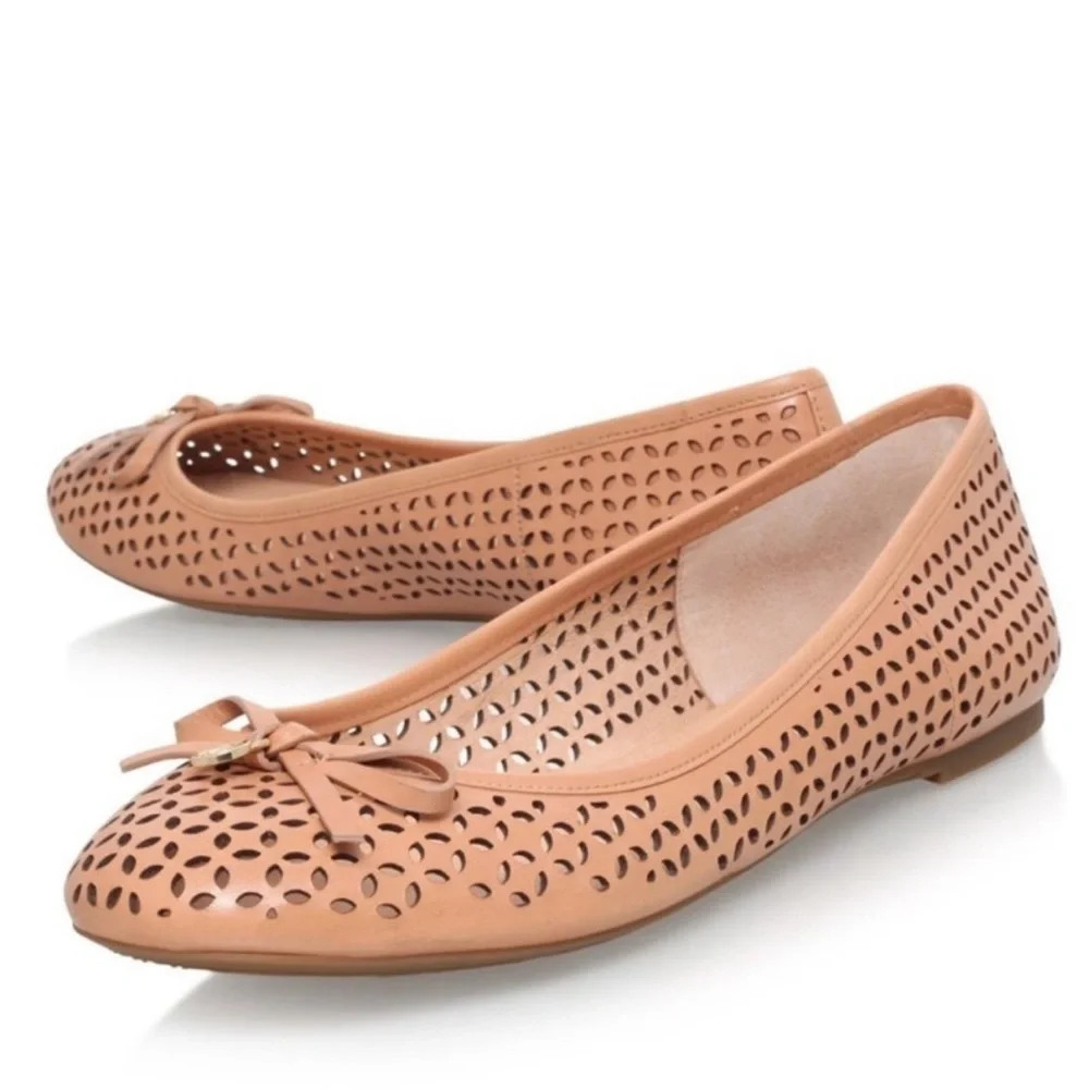 Michael Kors Tan Perforated Leather Bow Ballet Flats